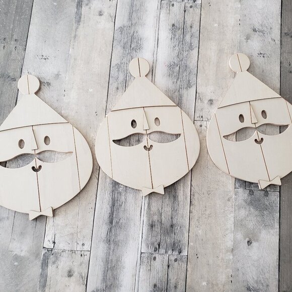 NWT - DIY Wood Santa Faces (set of 3) - Christmas - Picture 1 of 3